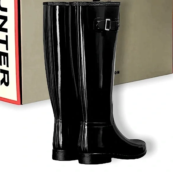 NEW Hunter Refined Original Tall Wellington Black Gloss Rain Waterproof Boot - Picture 3 of 14